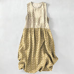 Buddha Stones Summer Casual Geometric Vine Pattern Women's Summer Sleeveless Midi Dress With Pockets