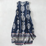 Buddha Stones Summer Casual Tribal Geometric Border Pattern Women's Summer Sleeveless Midi Dress With Pockets