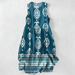 Buddha Stones Summer Casual Tribal Geometric Border Pattern Women's Summer Sleeveless Midi Dress With Pockets