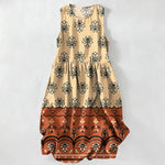 Buddha Stones Summer Casual Mint Floral Border Pattern Women's Summer Sleeveless Midi Dress With Pockets