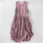 Buddha Stones Summer Casual Bohemian Floral Border Pattern Women's Summer Sleeveless Midi Dress With Pockets