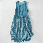 Buddha Stones Summer Casual Bohemian Floral Border Pattern Women's Summer Sleeveless Midi Dress With Pockets