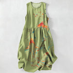 Buddha Stones Summer Casual Koi Fish Floral Wave Pattern Women's Summer Sleeveless Midi Dress With Pockets