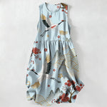 Buddha Stones Summer Casual Crane Plum Blossom Pattern Women's Summer Sleeveless Midi Dress With Pockets