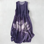 Buddha Stones Summer Casual Lotus Bloom Pattern Women's Summer Sleeveless Midi Dress With Pockets