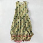 Buddha Stones Summer Casual Boho Floral Geometric Pattern Women's Summer Sleeveless Midi Dress With Pockets