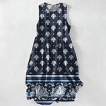 Buddha Stones Summer Casual Lotus Border Floral Pattern Women's Summer Sleeveless Midi Dress With Pockets