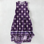 Buddha Stones Summer Casual Lotus Border Floral Pattern Women's Summer Sleeveless Midi Dress With Pockets