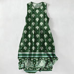 Buddha Stones Summer Casual Lotus Border Floral Pattern Women's Summer Sleeveless Midi Dress With Pockets