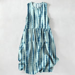 Buddha Stones Summer Casual Vertical Brush Stripe Pattern Women's Summer Sleeveless Midi Dress With Pockets