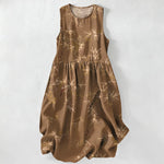 Buddha Stones Summer Casual Bamboo Leaves Pattern Women's Summer Sleeveless Midi Dress With Pockets