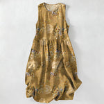 Buddha Stones Summer Casual Vintage Paisley Floral Pattern Women's Summer Sleeveless Midi Dress With Pockets