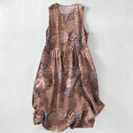 Buddha Stones Summer Casual Vintage Paisley Floral Pattern Women's Summer Sleeveless Midi Dress With Pockets