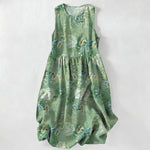 Buddha Stones Summer Casual Vintage Paisley Floral Pattern Women's Summer Sleeveless Midi Dress With Pockets