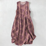 Buddha Stones Summer Casual Botanical Leaves Pattern Women's Summer Sleeveless Midi Dress With Pockets
