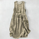 Buddha Stones Summer Casual Seigaiha Floral Pattern Women's Summer Sleeveless Midi Dress With Pockets
