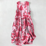 Buddha Stones Summer Casual Floral Pattern Women's Summer Sleeveless Midi Dress With Pockets
