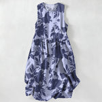 Buddha Stones Summer Casual Floral Pattern Women's Summer Sleeveless Midi Dress With Pockets