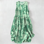 Buddha Stones Summer Casual Floral Pattern Women's Summer Sleeveless Midi Dress With Pockets