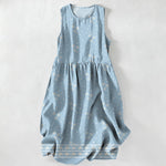 Buddha Stones Summer Casual Ditsy Floral Polka Dot Pattern Women's Summer Sleeveless Midi Dress With Pockets