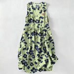 Buddha Stones Summer Casual Indigo Floral Leaves Pattern Women's Summer Sleeveless Midi Dress With Pockets