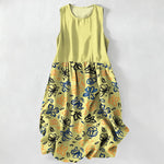 Buddha Stones Summer Casual Abstract Floral Pattern Women's Summer Sleeveless Midi Dress With Pockets