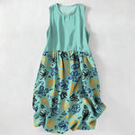 Buddha Stones Summer Casual Abstract Floral Pattern Women's Summer Sleeveless Midi Dress With Pockets
