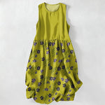 Buddha Stones Summer Casual Purple Floral Leaves Pattern Women's Summer Sleeveless Midi Dress With Pockets