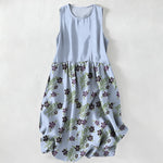 Buddha Stones Summer Casual Purple Floral Leaves Pattern Women's Summer Sleeveless Midi Dress With Pockets
