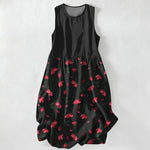 Buddha Stones Summer Casual Red Floral Vine Pattern Women's Summer Sleeveless Midi Dress With Pockets