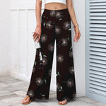 Buddha Stones Cotton Linen Colorful Dandelion Floral Pattern Women's Elastic Waist Wide Leg Pants With Pockets