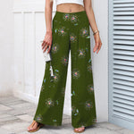 Buddha Stones Cotton Linen Colorful Dandelion Floral Pattern Women's Elastic Waist Wide Leg Pants With Pockets