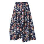 Buddha Stones Cotton Linen Bohemian Paisley Pattern Women's Elastic Waist Wide Leg Pants With Pockets