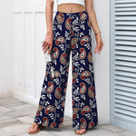 Buddha Stones Cotton Linen Bohemian Paisley Pattern Women's Elastic Waist Wide Leg Pants With Pockets