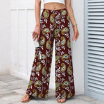Buddha Stones Cotton Linen Bohemian Paisley Pattern Women's Elastic Waist Wide Leg Pants With Pockets