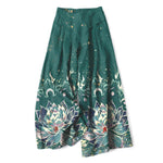 Buddha Stones Cotton Linen Lotus Bloom Pattern Women's Elastic Waist Wide Leg Pants With Pockets