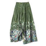 Buddha Stones Cotton Linen Lotus Bloom Pattern Women's Elastic Waist Wide Leg Pants With Pockets