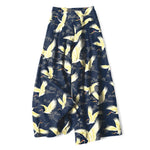 Buddha Stones Cotton Linen Gold Crane Pattern Women's Elastic Waist Wide Leg Pants With Pockets