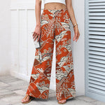 Buddha Stones Cotton Linen Japanese Wave Pattern Women's Elastic Waist Wide Leg Pants With Pockets