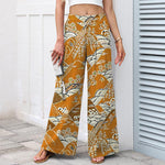 Buddha Stones Cotton Linen Japanese Wave Pattern Women's Elastic Waist Wide Leg Pants With Pockets