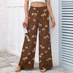 Buddha Stones Cotton Linen Floral Bouquet Pattern Women's Elastic Waist Wide Leg Pants With Pockets
