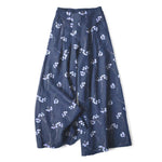 Buddha Stones Cotton Linen Floral Bouquet Pattern Women's Elastic Waist Wide Leg Pants With Pockets