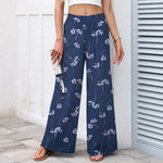 Buddha Stones Cotton Linen Floral Bouquet Pattern Women's Elastic Waist Wide Leg Pants With Pockets