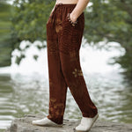 Buddha Stones Cotton Vintage Floral Pattern Men's Tapered Pants With Pockets