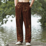Buddha Stones Cotton Vintage Floral Pattern Men's Tapered Pants With Pockets