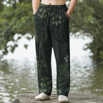 Buddha Stones Cotton Vintage Floral Pattern Men's Tapered Pants With Pockets
