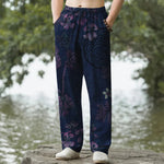 Buddha Stones Cotton Vintage Floral Pattern Men's Tapered Pants With Pockets