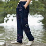 Buddha Stones Cotton Vintage Floral Pattern Men's Tapered Pants With Pockets