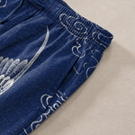 Buddha Stones Cotton White Crane Auspicious Cloud Pattern Men's Tapered Pants With Pockets