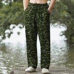 Buddha Stones Cotton White Wave Pattern Men's Tapered Pants With Pockets